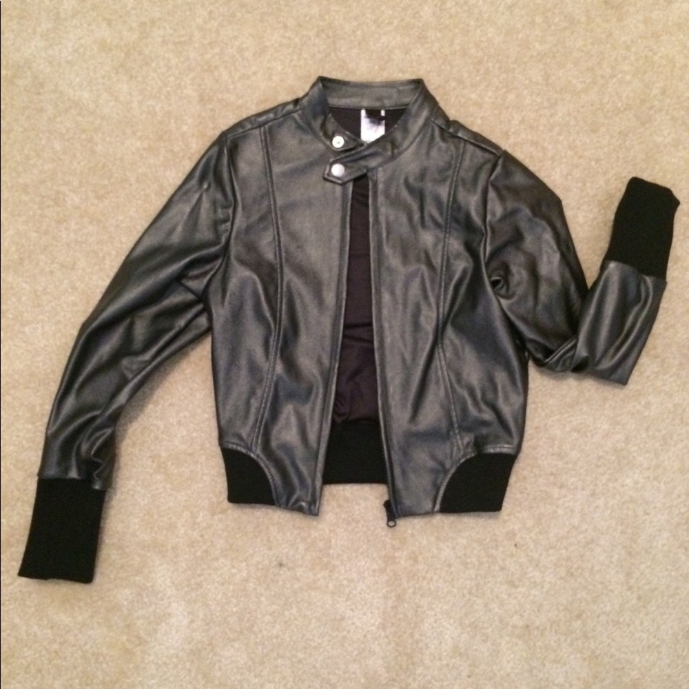 Girls Faux Leather Bomber Jacket